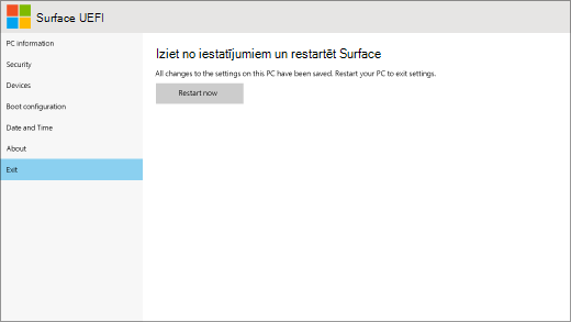 Surface UEFI izejas ekrāns