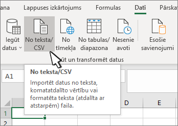 Teksta/CSV atlasīšana cilnē Dati