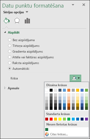 Excel Kartes diagrammas krāsu opcijas kategoriju diagrammām