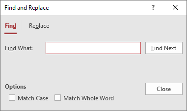 Find and Replace dialog box