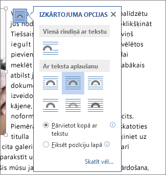 Lodziņš Izkārtojuma opcijas