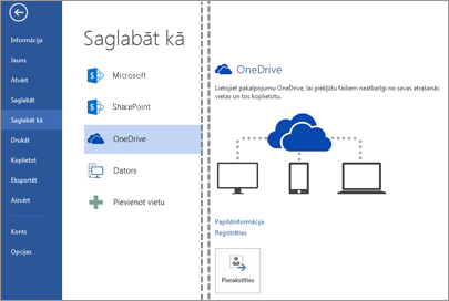 faila saglabāšana pakalpojumā onedrive