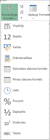 Pieejamie skaitļu formāti
