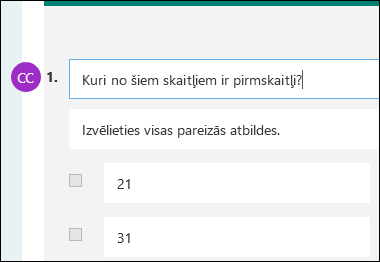 Contributor initials displayed next to quiz question