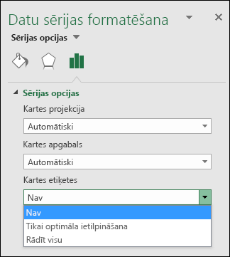 Excel Kartes diagrammas etiķešu opcijas