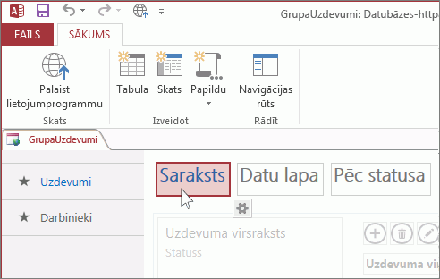 Skata izvēle programmā Access.