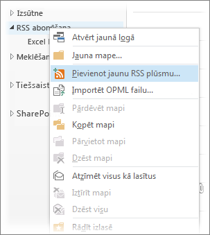 RSS plūsmas pievienošana