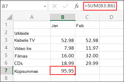 Excel tīmekļa automātiskās umum formulai