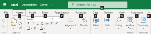 Padomi par lentes cilnes taustiņu lietojumprogrammu Excel tīmeklī.