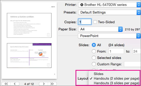 PowerPoint for Mac Preview Handouts for Print