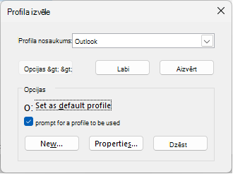 Izvēlieties profila dialoglodziņu ar jaunā profila nosaukumu. Ir atlasīta arī opcija.