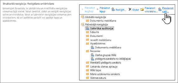 Under structural Navigation in Navigation settings, with Add Link hightlighted