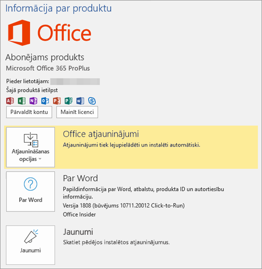 Parāda Office 365 Aizkulišu skatu