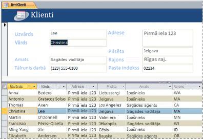 Sadalīta forma Access datora datu bāzē