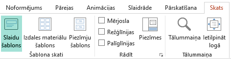 Slaidu izkārtojumus iespējams pielāgot slaidu šablona skatā