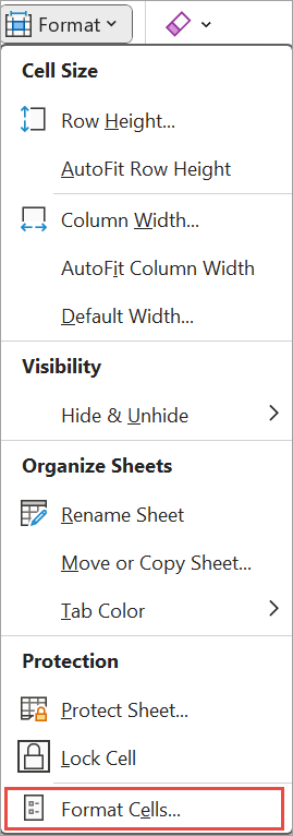 format cells for excel