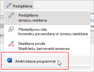 Komanda Atvērt datora programmā