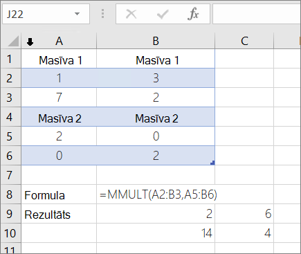 Funkcija MMULT — 1. piemērs