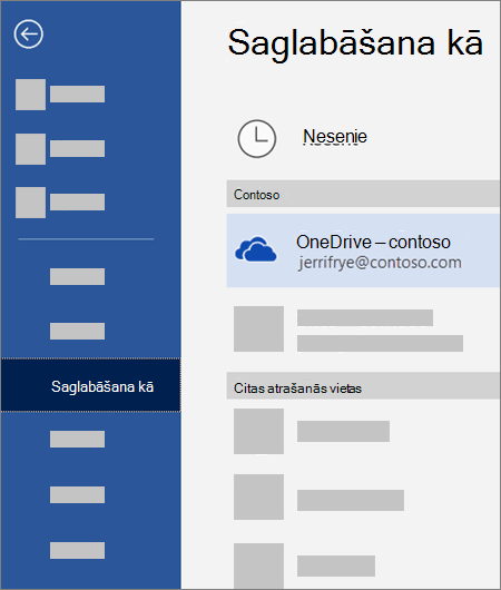 Faila saglabāšana no programmas Word pakalpojumā OneDrive darbam