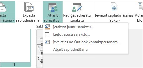 Cilnes Sūtījumi pogas Atlasīt adresātus opcijas