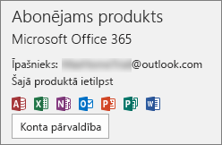 Parāda e-pasta kontu, kas saistīts ar Office