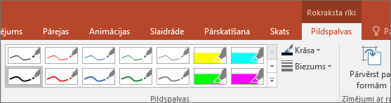 Parāda pildspalvas stilu opcijas sistēmā Office