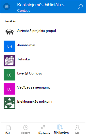 Piekļuve bibliotēkām, izmantojot OneDrive darbam mobilo lietojumprogrammu