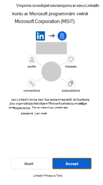 Uznirstošais logs, kas ļauj savienot jūsu LinkedIn kontu ar Microsoft programmām.