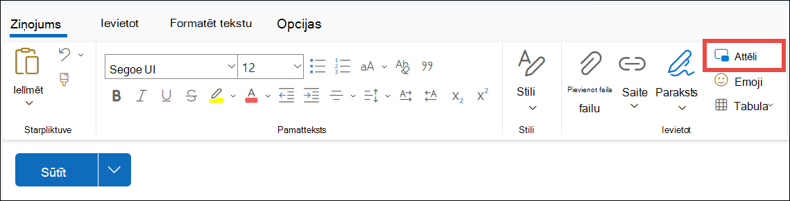 Attēlu ievietošana programmā Jauna programma Outlook