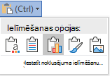 Ielīmēšanas opciju poga programmā Word, izvērsta, lai parādītu opcijas.