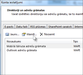 Noklikšķināšana uz vajadzīgās adrešu grāmatas un pēc tam uz Mainīt.