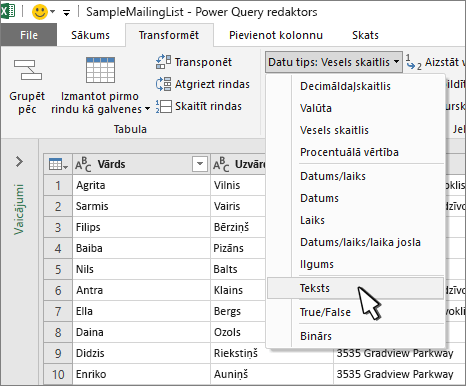 Power Query ar atlasītu tekstu