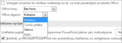 Parāda Office dizaina opcijas programmā PowerPoint 2016