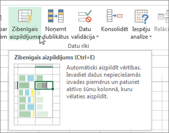 Zibenīgā aizpildījuma opcija lentē