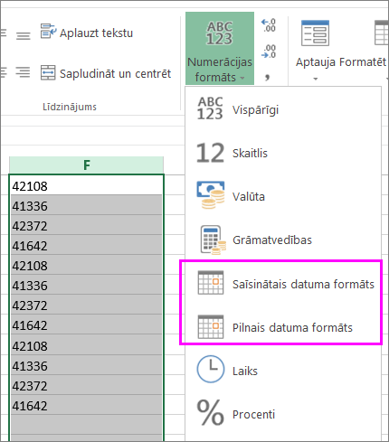 kolonna ar datumiem teksta formātā