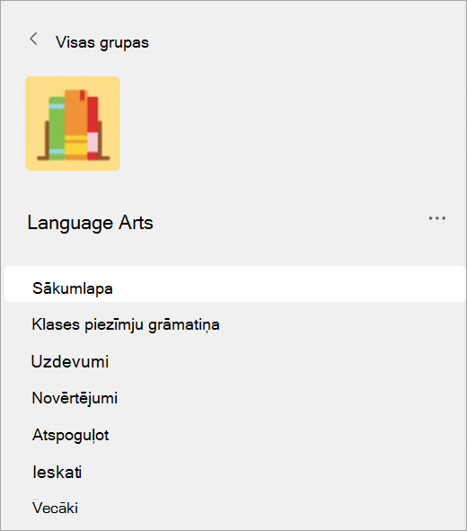 Klases grupā atlasīta sākumlapa.