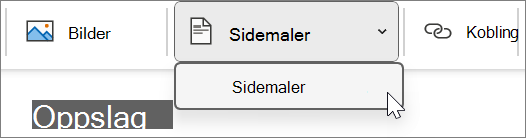 Sidemaler funnet under Sett inn-fanen