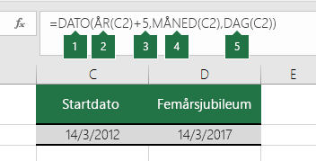 Beregne en dato som er basert på en annen dato