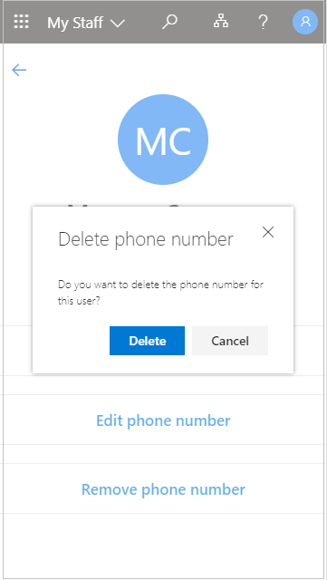 Fjerne et telefonnummer for ansatte i Mitt personale