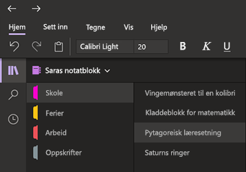 Mørk modus i OneNote for Windows 10