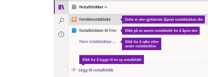 Notatblokklisten i OneNote for Windows 10