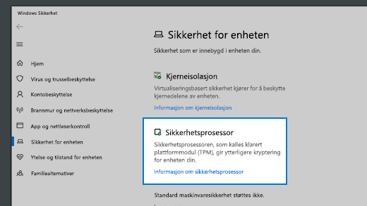 Kobling for detaljer om sikkerhetsprosessor
