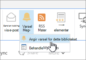 Bibliotek-fanen med Angi varsel i dette biblioteket uthevet