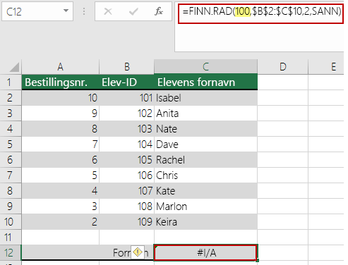 I/T-feil i VLOOKUP når oppslagsverdien er mindre enn den minste verdien i matrisen