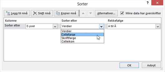 Velg et alternativ under Sorter etter