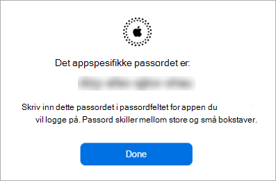 Skjermbilde av app-spesifikt passord