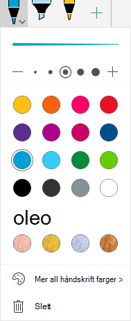Håndskriftfarger og -effekter for tegning med håndskrift i Office på Windows Mobile