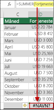 #NAVN? feil forårsaket av en skrivefeil i det definerte navnet i syntaksen
