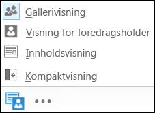 Skjermbilde av valg av visning der Gallerivisning er valgt
