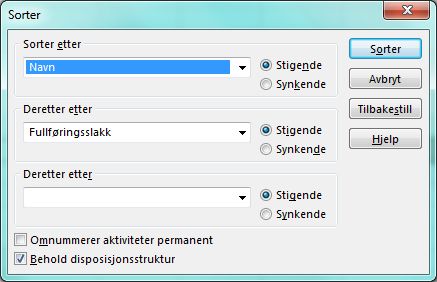 Bilde av dialogboksen Sorter